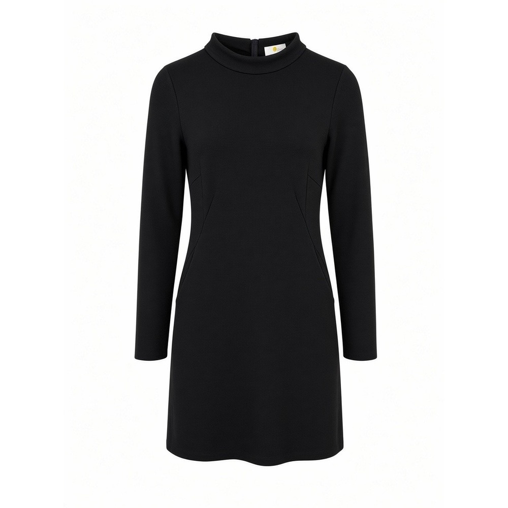 Boden Size 6 Petite Ribbed Jersey Knit Black Minimalist Zipper Neck Mini Dress